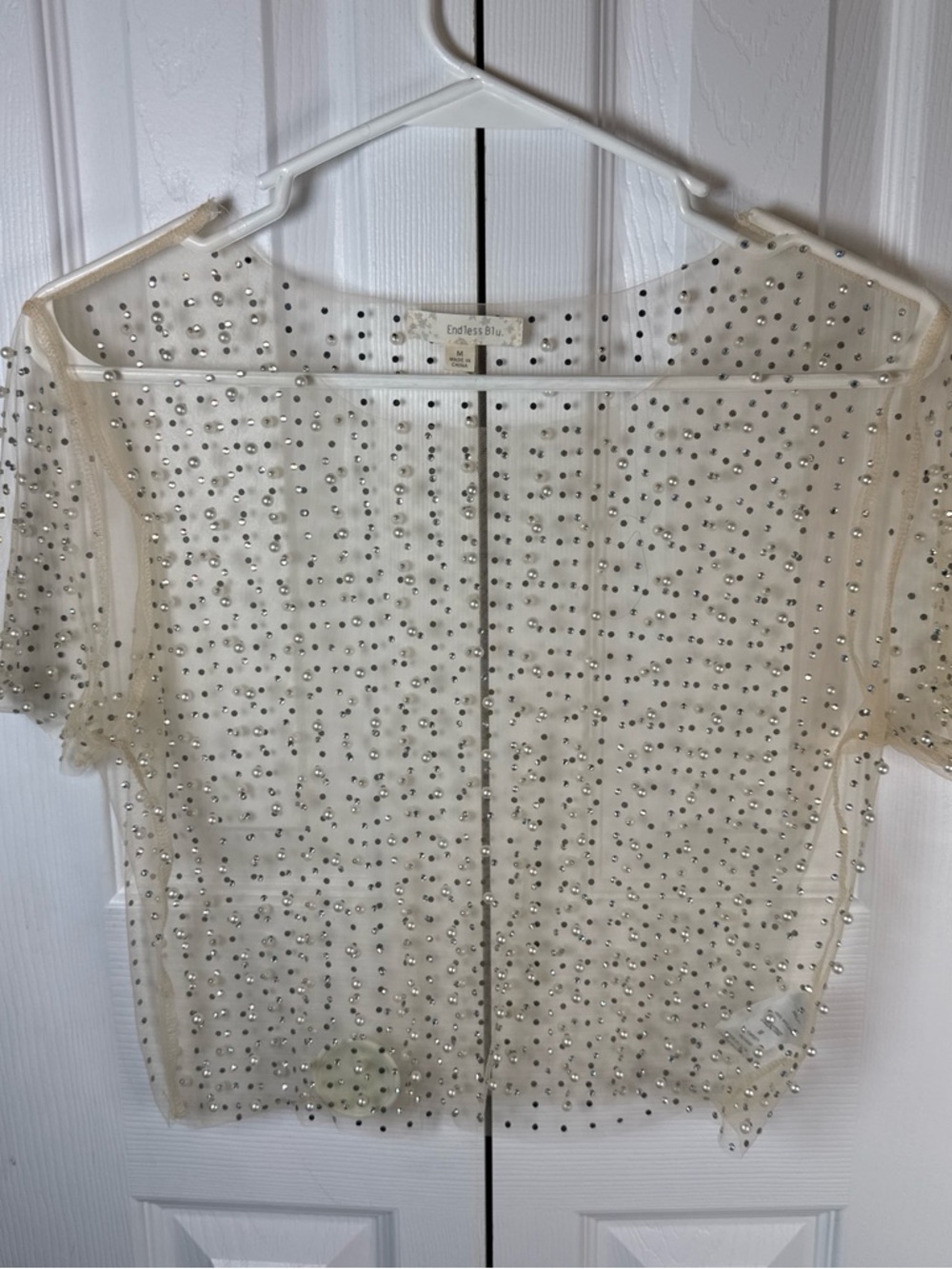 Endless Blu Cream Beaded Sheer Camisole